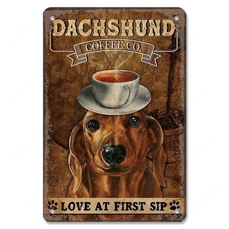 Винтажный милый постер с изображением домашних собак, металлические жестяные знаки, такса, бульдог, металлическая табличка для сада, кофейни, кухни, домашнего декора на стену