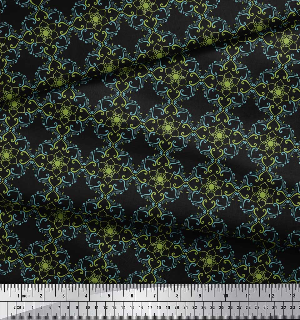 Soimoi Черный японский креп-сатин ткань художественный цветочный дамасский принт ткань по метрам 42 дюйма