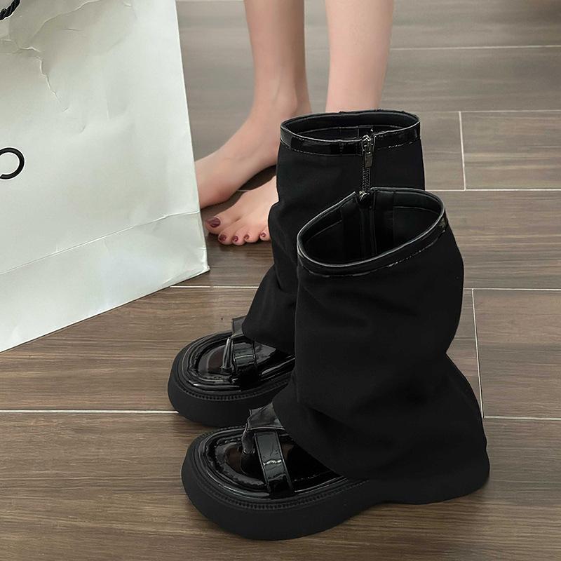Сандалии женские летние сандалии на платформе с открытым носком, новый дизайн с боковой молнией, джинсовые брюки с высокой подошвой, ботильоны