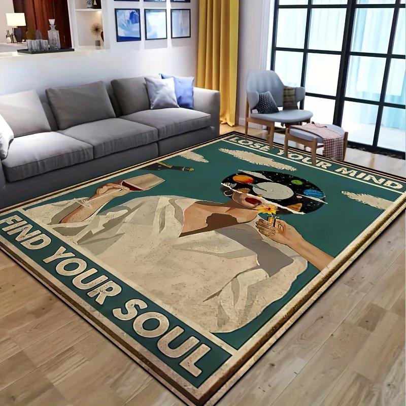 Creative Print Area Rug – 'Lost Your Mind, Find Your Soul' Floor Mat for Living Room, Bedroom, Nursery, Outdoor Patio, Garden