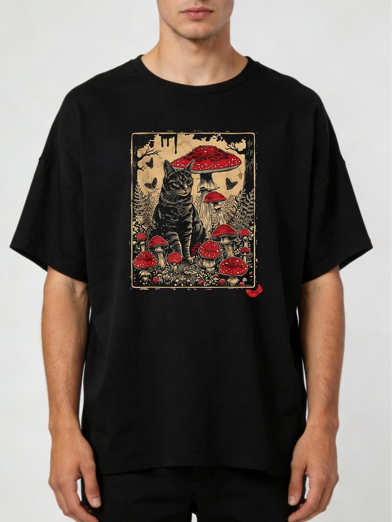 A Favorite Choice a CottagecoreThemed Cat Perched on a Toadstool Mushroom TShirt Tab