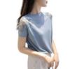 Summer Knit Top for Short Lace Round Cool [Blue Beryl] Women, Sleeve, Switching, See-through, Neck, Thin, Knit, Blue, BB043-BL-M