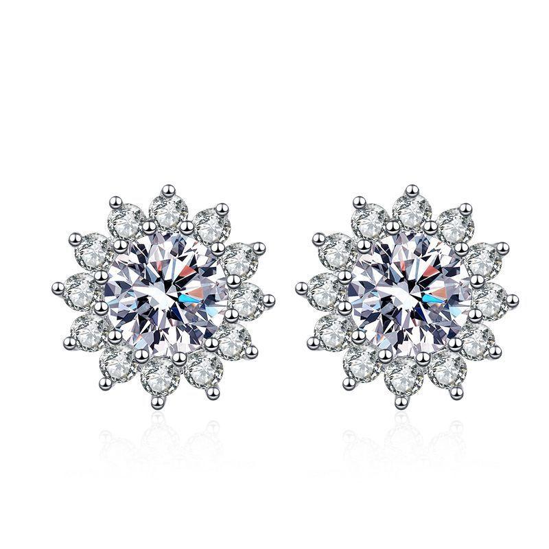 Gica Gema S925 Sterling Silver Set With 1ct Zircon Sunflower Earrings Wedding Jewelry