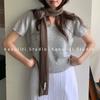 Womens Lightweight Knitted Scarf With Floral Trim Solid Color Long Narrow Neck Wrap Office Casual Wear
