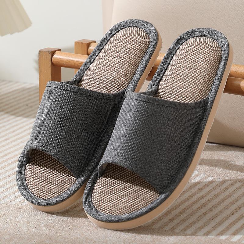 Women's and Men's Cotton Linen Anti-Slip Indoor Slippers for Spring and Autumn