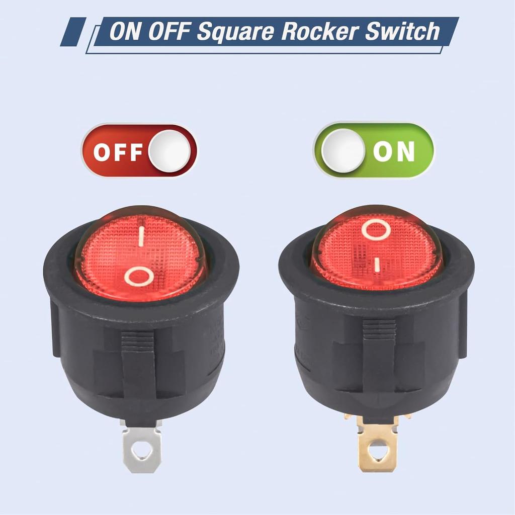 Round Rocker Switch Red Light Illuminated On Off 3 Pin 2 Position Mini Rocker Switch 125V 10A 250V 6A KCD1 Small Circle Toggle Switches For RV Car