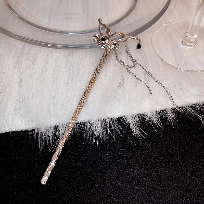 Национальный стиль Новая китайская заколка для волос Жидкий металл Бабочка Заколка Полумесяц Набор Бриллианты Винтаж Бамбуковые сочленения Кисточка Заколка для волос Прическа Заколка