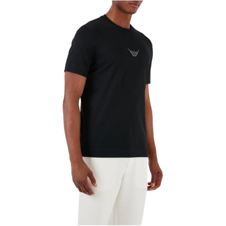 Emporio Armani Однотонная круглая шея Логотип Приталенная короткая футболка Мужские топы Черный 3D1TH0-1JOCZ-0999