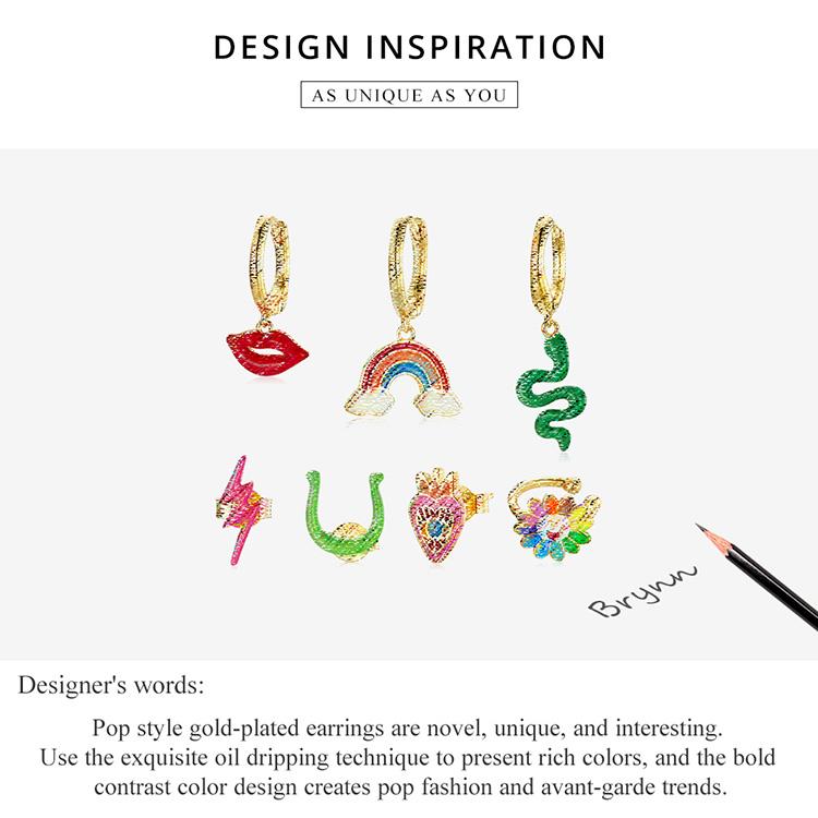 BAMOER стерлингового серебра 925 пробы с эмалью, 1 шт., серьги-клипсы в стиле поп-арт с радужным солнечным цветком для женщин, элегантные ювелирные изделия