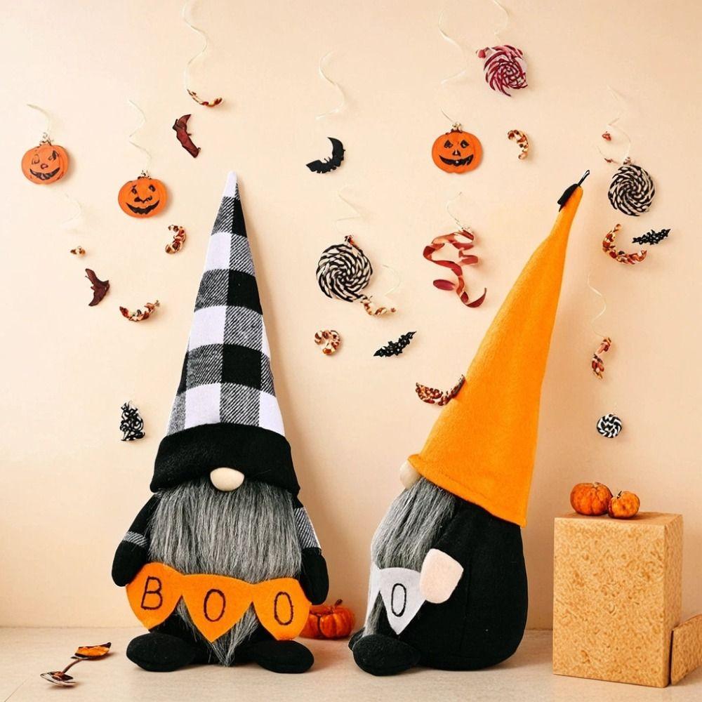 Bat Orange Hat Halloween Elf Dwarfs Dolls Long Beard Halloween Gnomes Decorations Room Decor