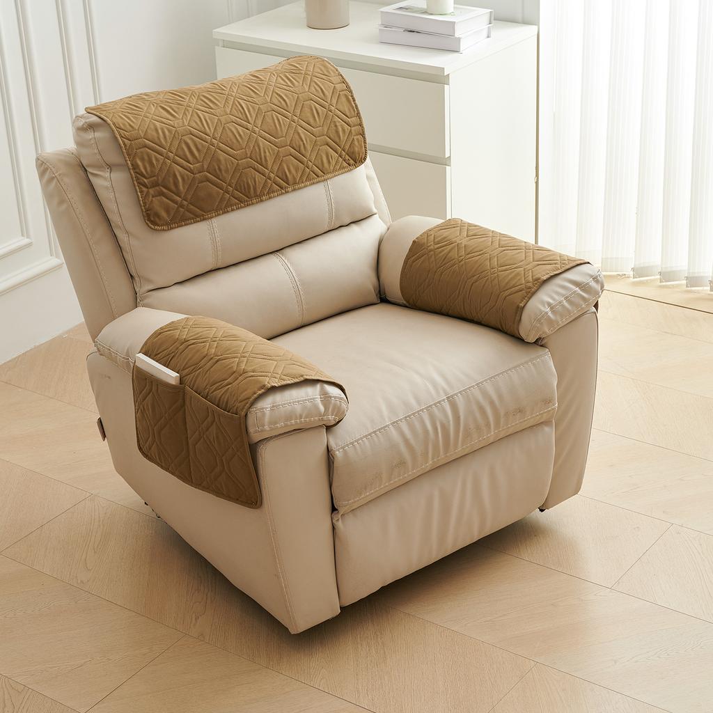 Sofa Armrest Towel Set 3 Pieces With Storage Pocket For Couch Chair Cushion Headrest And Armrest Cover Comfortable Soft Fabric Home Decor