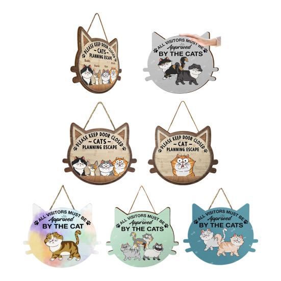Знак "Кот планирует побег Пожалуйста, держите дверь закрытой" Деревянный знак Подвеска на дверь Приветственный знак Подарок на новоселье для любителей кошек
