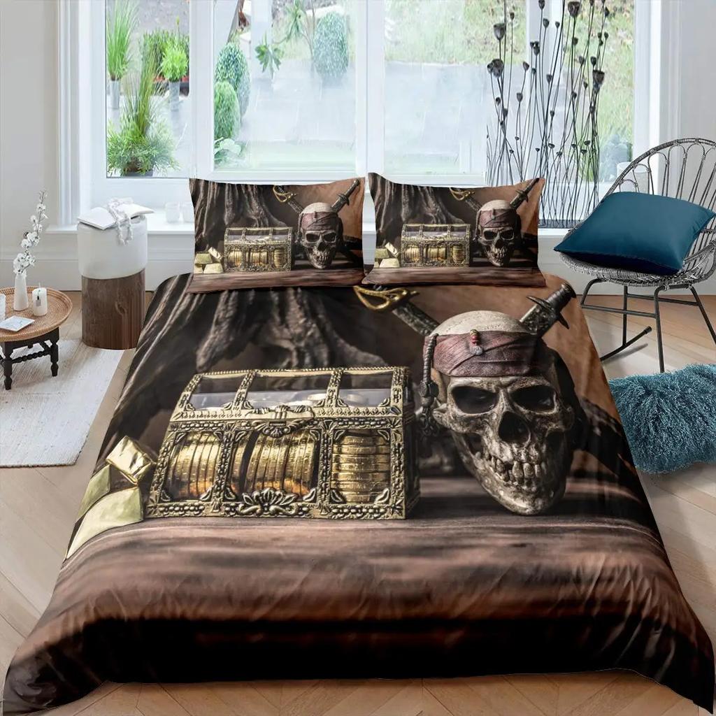 Комплекты пододеяльников с пиратским черепом для мальчиков, детей, мужчин, подростков, размера «queen», легкие комплекты постельного белья, морской комплект постельного белья, декор для спальни, без одеяла