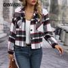 Autumn and Winter Women's Plaid Shirt Lapel Pocket Fashion Casual Short Plaid Jacket