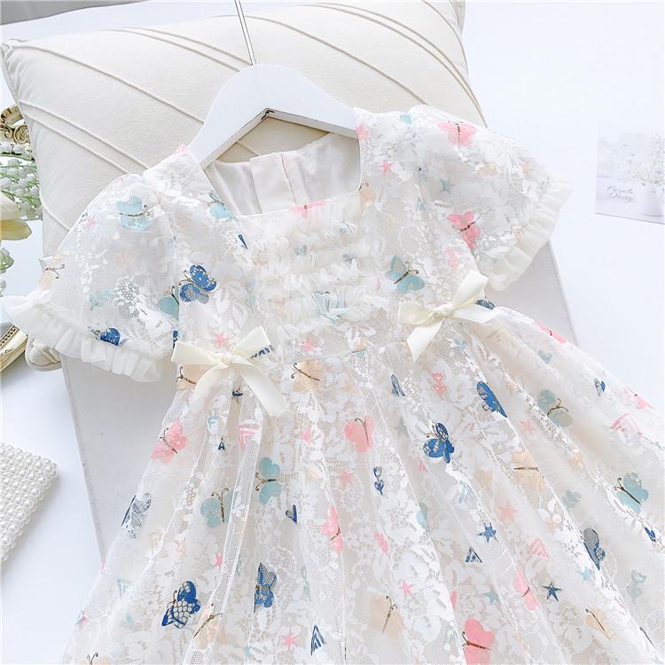 Платье принцессы с кружевом «Бабочки» - Летнее 2022 Корейский стиль Девочки Мода W001