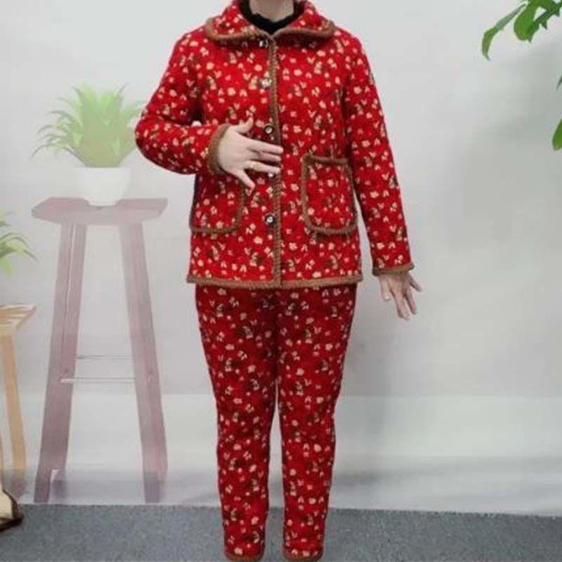 Женский зимний утолщенный теплый пижамный комплект, плюшевая одежда для сна с длинным рукавом, велюровый домашний комплект, одежда больших размеров