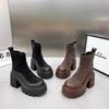 Весна и Осень Новый Стиль Цветной блок Толстая Подошва Толстый Каблук Увеличенная Высота Круглый Носок Короткие Ботинки Высокие Каблуки