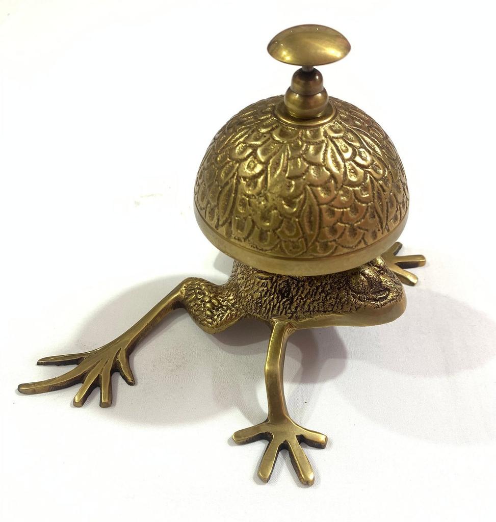 Brass Frog Desk Bell | Decorative Animal Counter Bell for Reception, Office or Home | Unique Frog Décor Gift for Desk Accessories Lovers