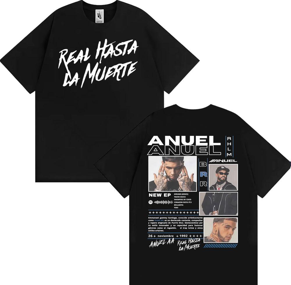 Anuel AA Rhlm 2 Real Hasta La Muerte Album T Shirt Mens Clothing Harajuku Gothic Vintage Tshirts 100 Cotton Oversized Tshirt