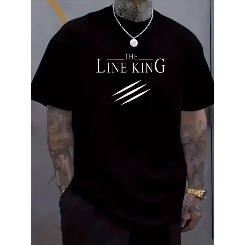 Мужская футболка The LINE KING с графическим принтом, Европейский размер, С круглым вырезом, С ярким белым принтом, Подходит для бега, вечеринок и повседневной носки