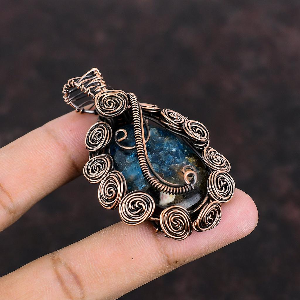 Медный арбузный турмалиновый кулон, обернутый медной проволокой, ювелирные изделия ручной работы, медная проволока, драгоценные камни, подарок для женщин, достойный кулон