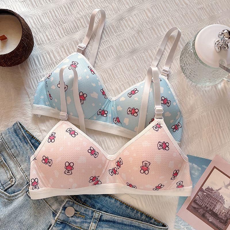 Cute Girls Bras Printed Wireless Push Up Bras Simple Underwear For Girls