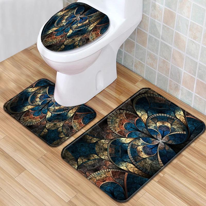 Cool Pattern Bathroom Floor Mat Toilet Three-Piece Set