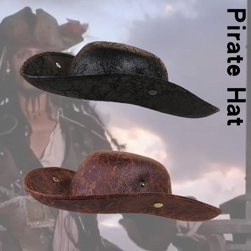 Halloween Brown Faux Leather Pirates of the Caribbean Hat Party Stage Performance Captain Jack Hat