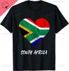 South Africa Heart South African Flag Safari South African T-Shirt Men's 100% Cotton Casual T-shirts Loose Fan Top Size S-3XL