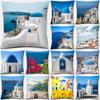 Греческая архитектура Санторини, серия с принтом, наволочка для дома, гостиной, дивана, декоративная подушка, наволочка 45*45 см