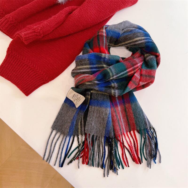 2024 Luxury Korean-Style Women's Wool Plaid Scarf - Warm, All-Season Shawl