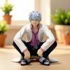 12cm Gintama Sakata Ginpa Silver Hair Lab Coat Figure Crouched Position Noodle Stopper Desktop Anime Decoration Collection Gift