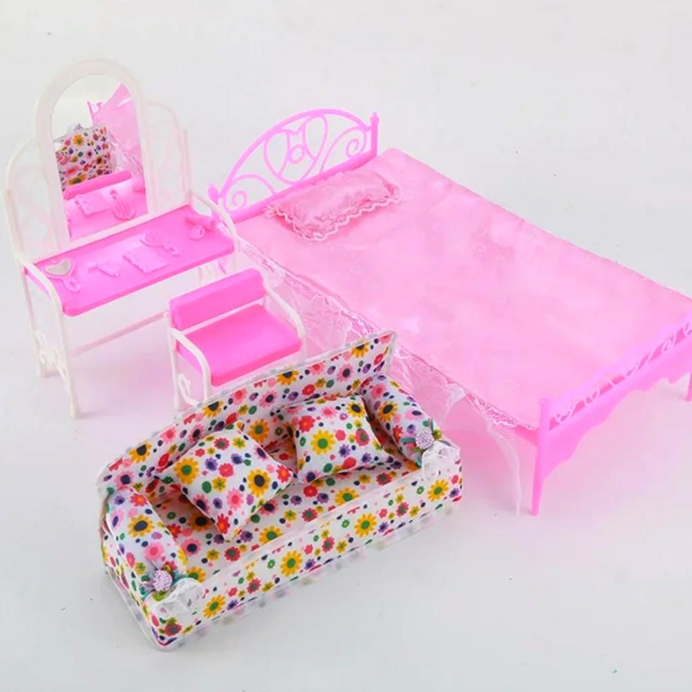 1 комплект мини-кукольный диван плюшевая мягкая мебель цветы игрушечные подушки детский диван принт игрушки аксессуары R3J4
