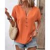 Summer Women's Shirt Casual V-Neck Button Short Sleeve Solid Color Shirt