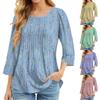 Женские топы с рукавами-колокольчиками 3/4, летние плиссированные рубашки с круглым вырезом, модные нарядные повседневные блузки-туники свободного покроя