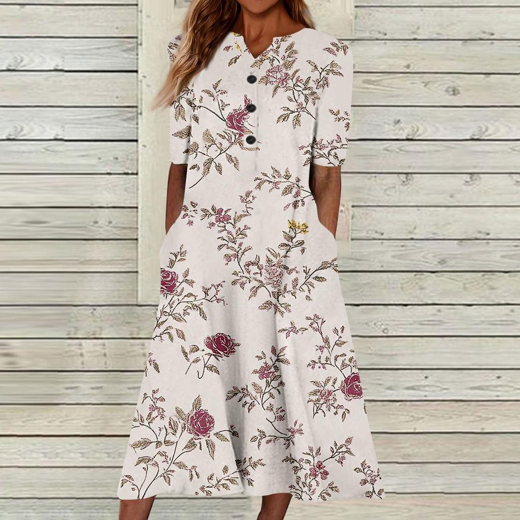 Женский летний повседневный цветочный (Градиент) Платье с коротким рукавом с принтом