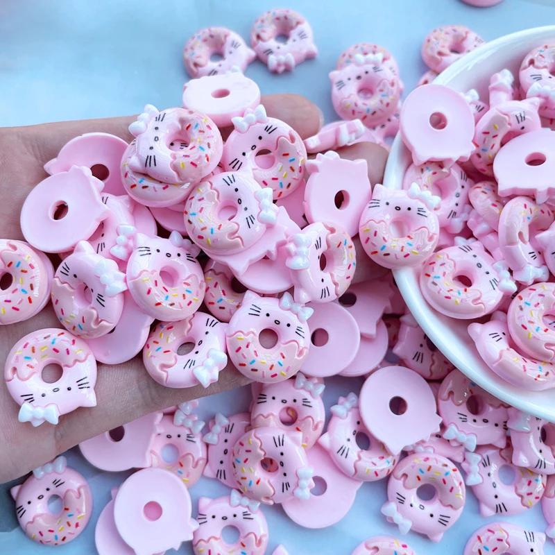 12 Pieces Of Cartoon New Kawaii Donut Kitten Series Resin Handmade Diy Jewelry Gifts Hair Clip Accessories