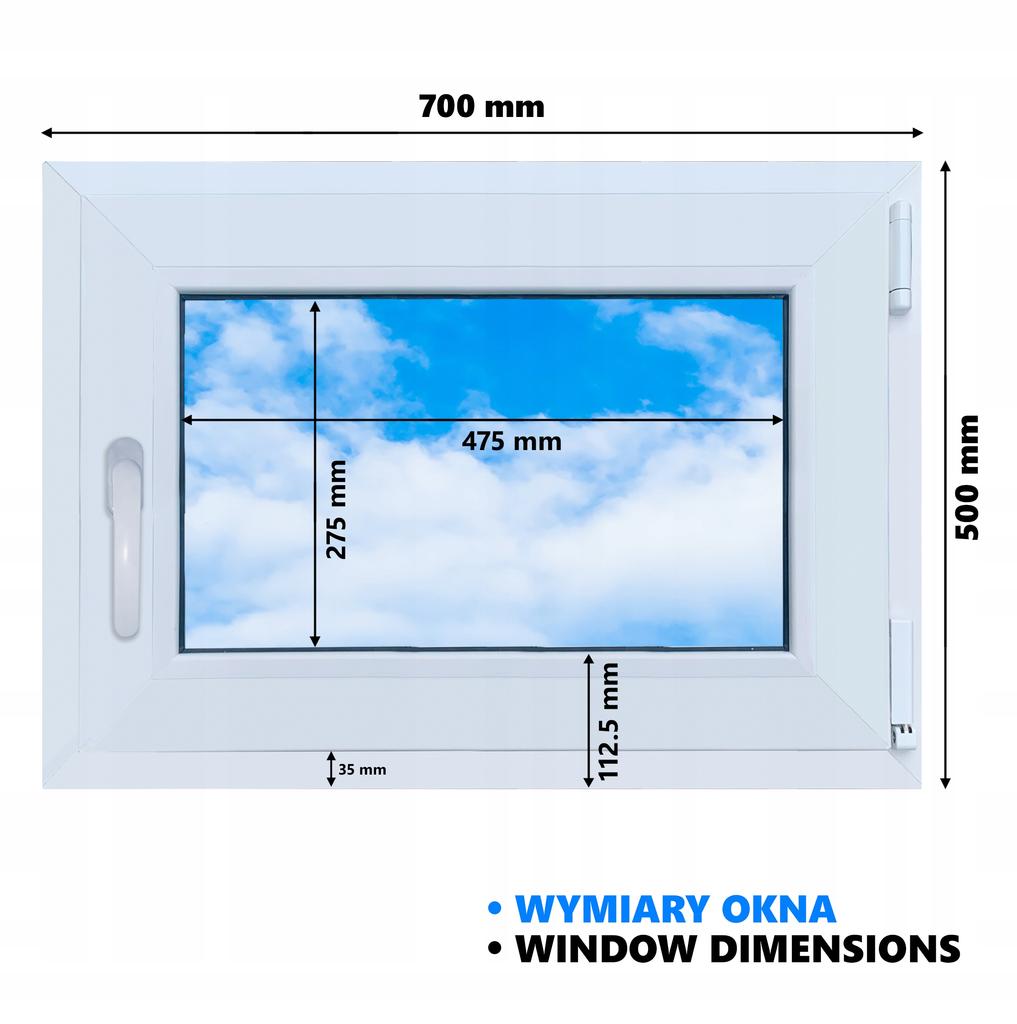 Okno Pcv Białe 70X50 Prawe Nowe 700X500 Mm Rozwierno-Uchylne Ru Dwuszybowe