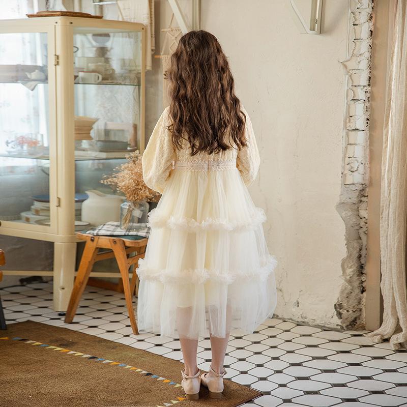 Осеннее праздничное платье принцессы для девочек, кружевное платье из тюля с длинными рукавами, наряд для девочек-цветочниц на свадьбы и праздники от 3 до 12 лет