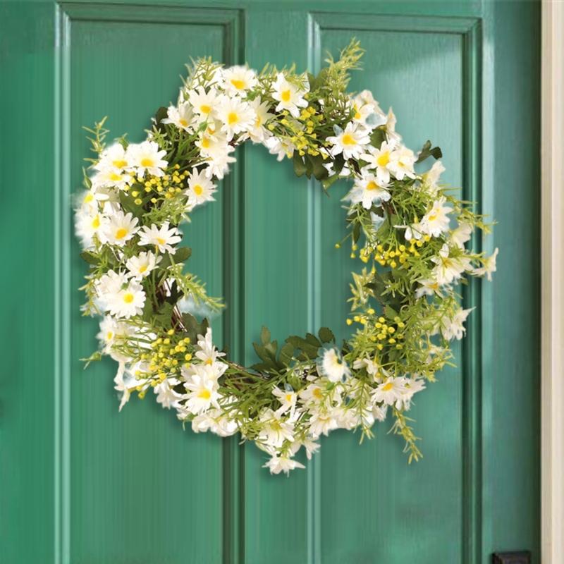 Spring Wreath Artificial Daisys Wreath with Flower Summer Wreath for Front Door Wall Window Party Festival Wedding Decors
