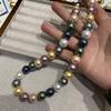Новое китайское ретро 12 мм крупнозернистое ожерелье из таитянского золота с турмалиновыми бусинами и жемчугом цвета малахита на ключицу