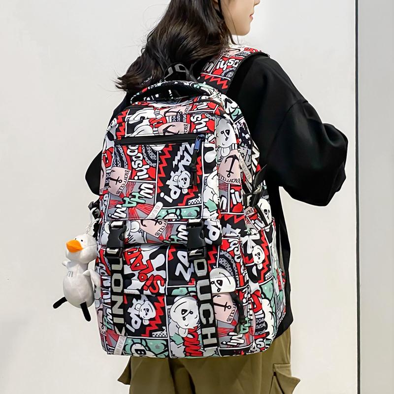 Middle School Student Schoolbag Women Cartoon Print Backpack Men Large Capacity Backpack