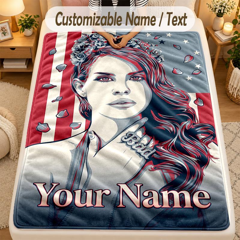 Flannel BlanketLana Del Rey Custom Name Text Personalized Soft Warm Throw Blanket Home Decor Gift