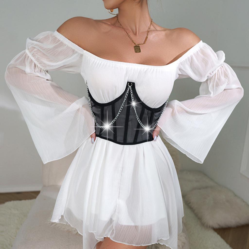 Сетчатое сексуальное нижнее белье с цепочкой, обтягивающее грудь, талию, стройное сексуальное нижнее белье