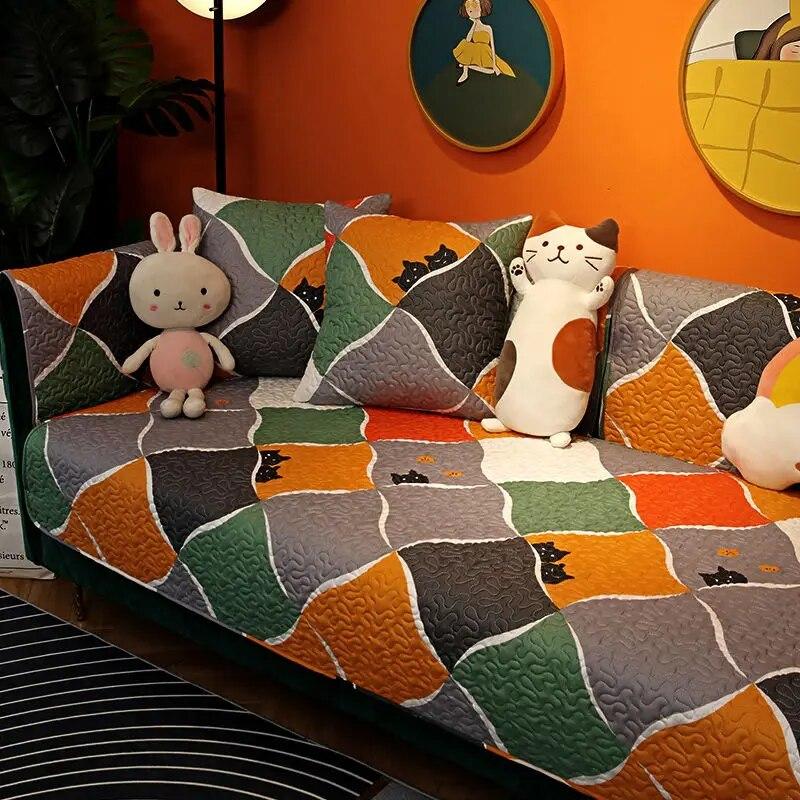 Жаккардовый чехол для дивана, утолщенный нескользящий чехол для подушки с героями мультфильмов, хлопковый бархатный универсальный защитный чехол для гостиной