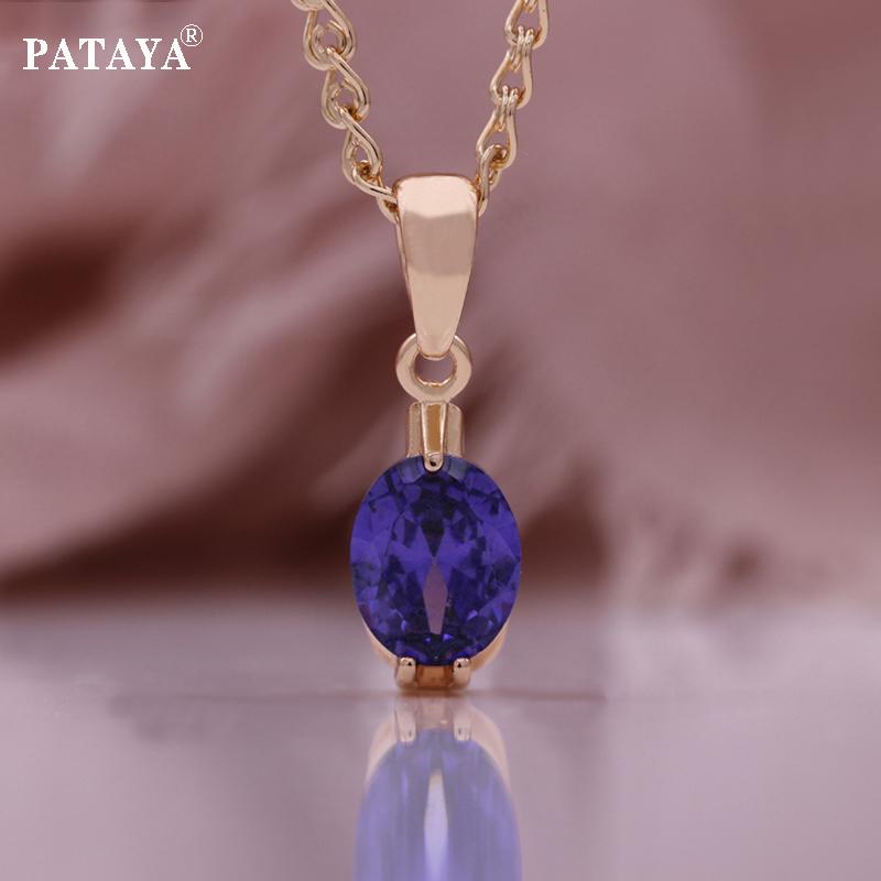 PATAYA Розовое золото Цвет Фиолетовый Искусственный Циркон Серьги Кольцо Кулон Ожерелье Тонкий Набор