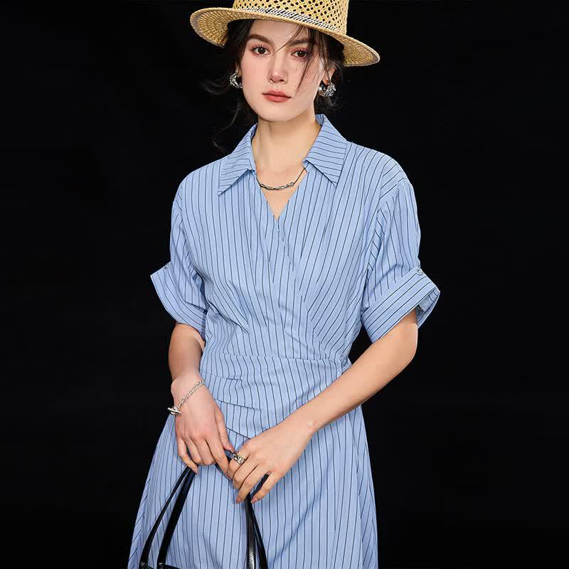 Wudao Vertical Striped Shirt Dress