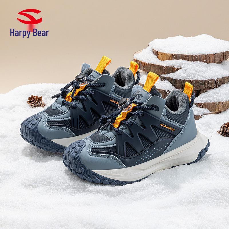 Детские хлопковые кроссовки Habi Bear для мальчиков и девочек с бархатной подкладкой и подошвой из материала Durian для зимы