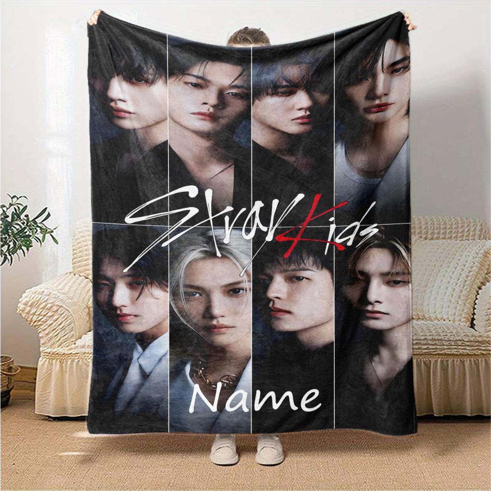 Custom Name Stray Kids Theme Printed Blanket - Perfect for Couch, Bed, Travel & Outdoor Use | Machine Washable, Cozy & Durable.
