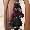 Женский набор Лолита Темный Femme Сетчатый топ и юбка с затягиванием на талии Осенний японский уличный стиль Координаты для готической моды Baddie Комплект из двух предметов